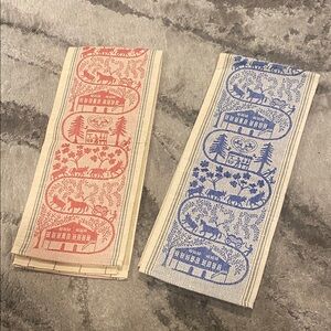 Swiss Scherenschnitt Appenzell Farm Kitchen Towels - Set of 2 (Red & Blue
